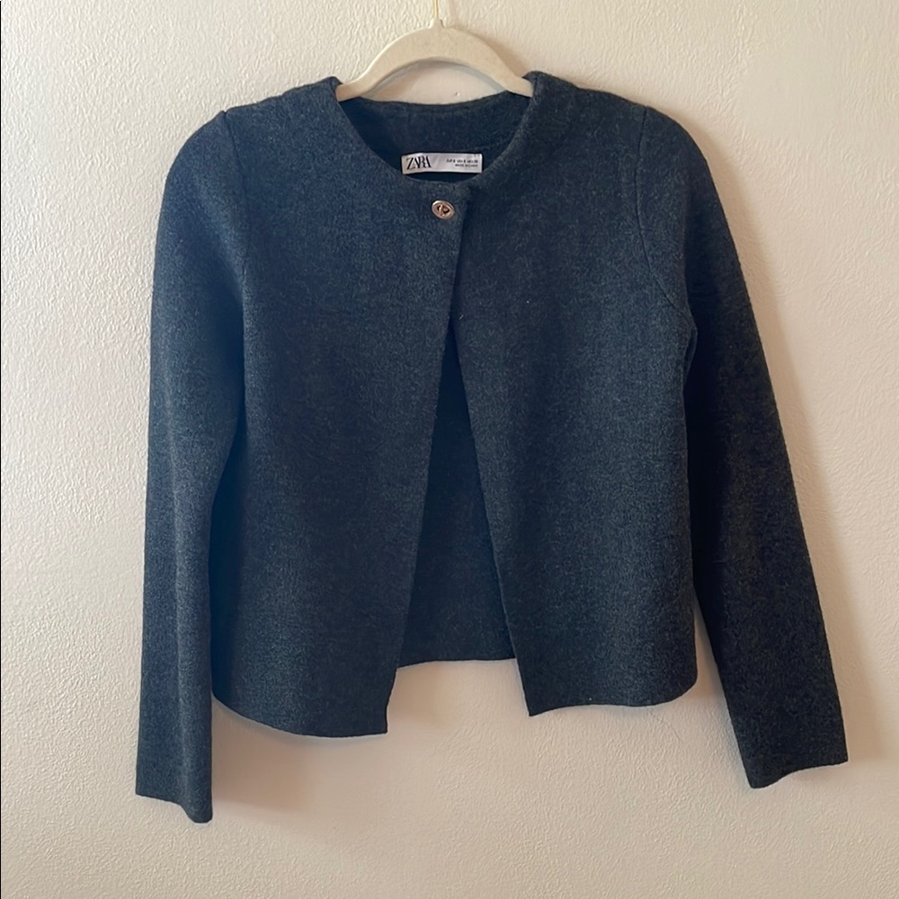 Zara Dark Charcoal Wool Blend Cropped Jacket Small